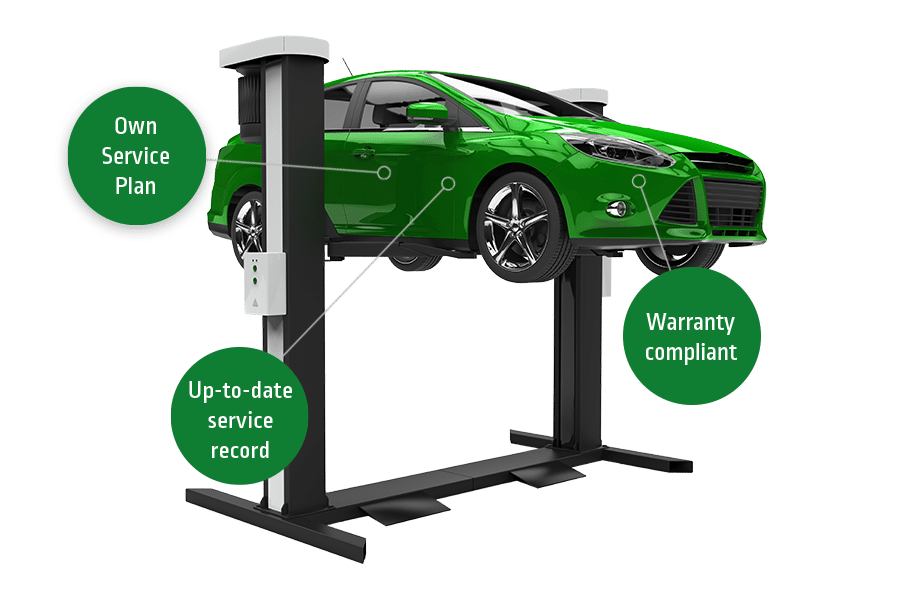 Car servicing in progress on mechanic ramp