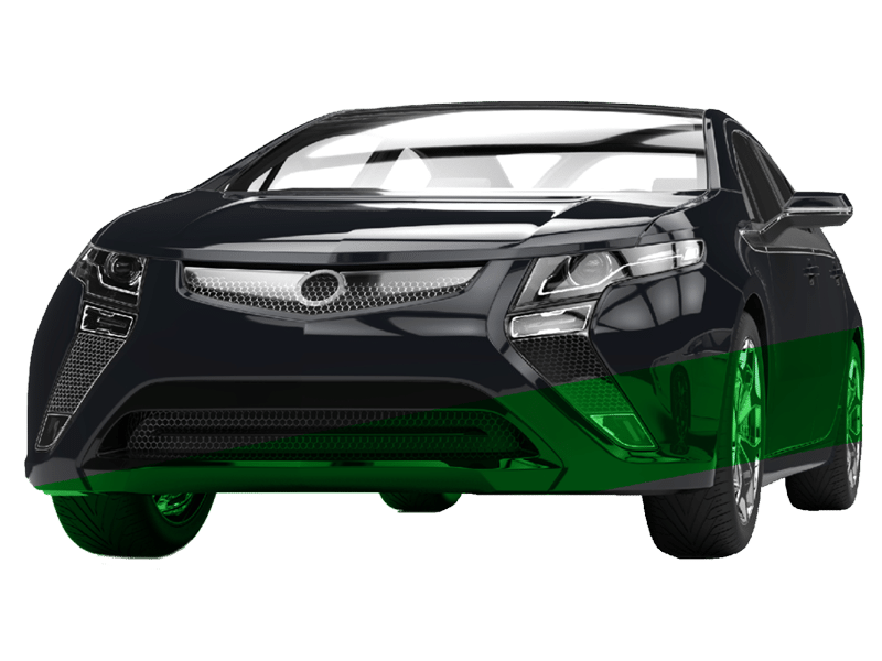 Black hybrid electric car with a green stripe
