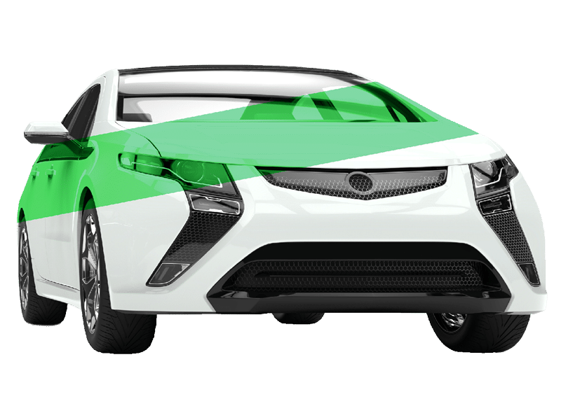 White hybrid electric car with a green stripe